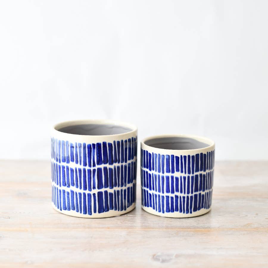 Blue Pattern Stoneware Planter, 11.7cm