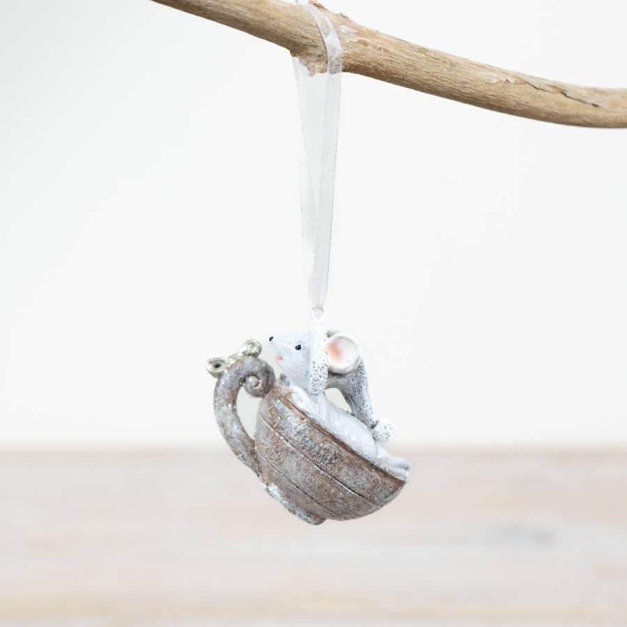 Teacup Christmas Mouse Hanger, 6cm