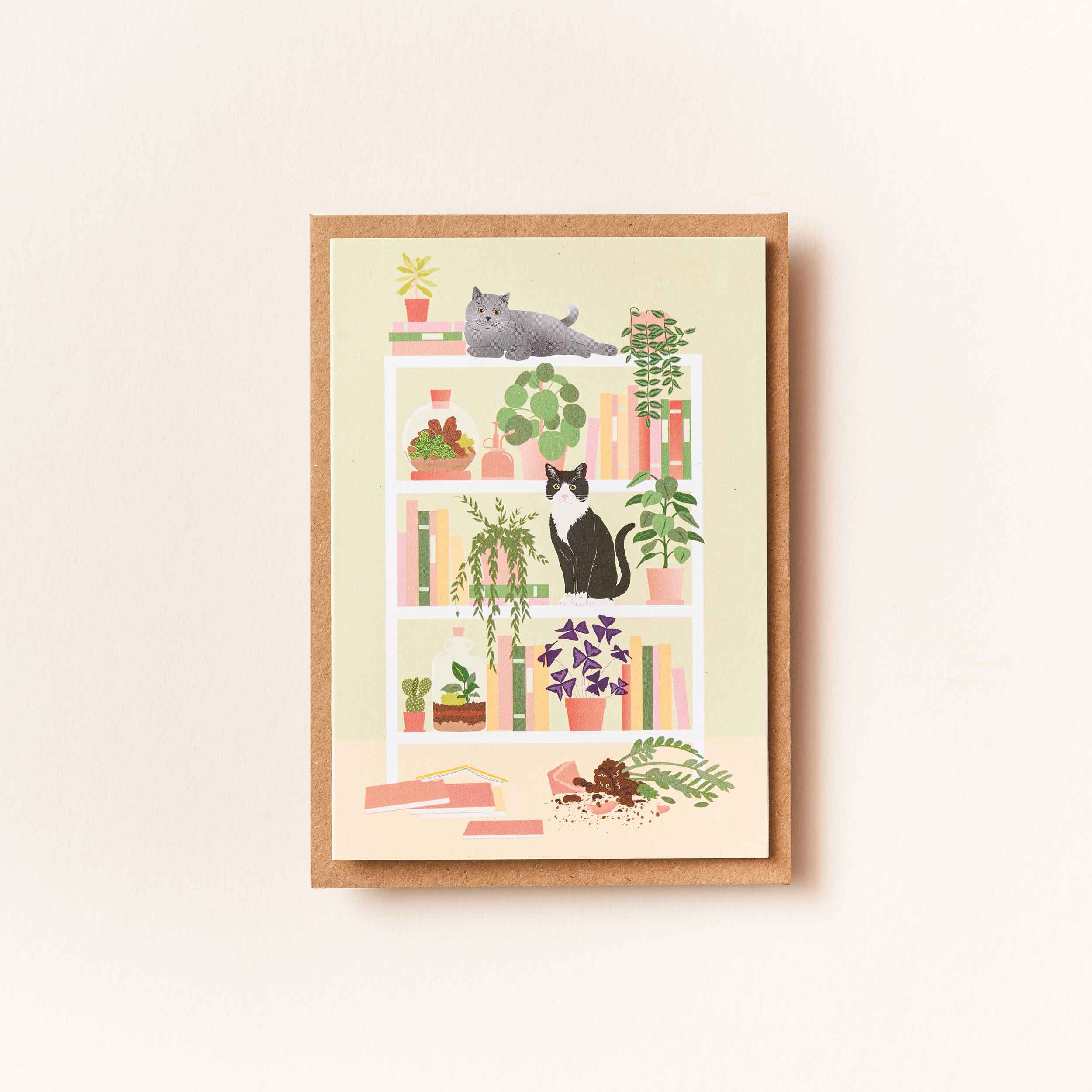 Cats on the shelf - greetings card