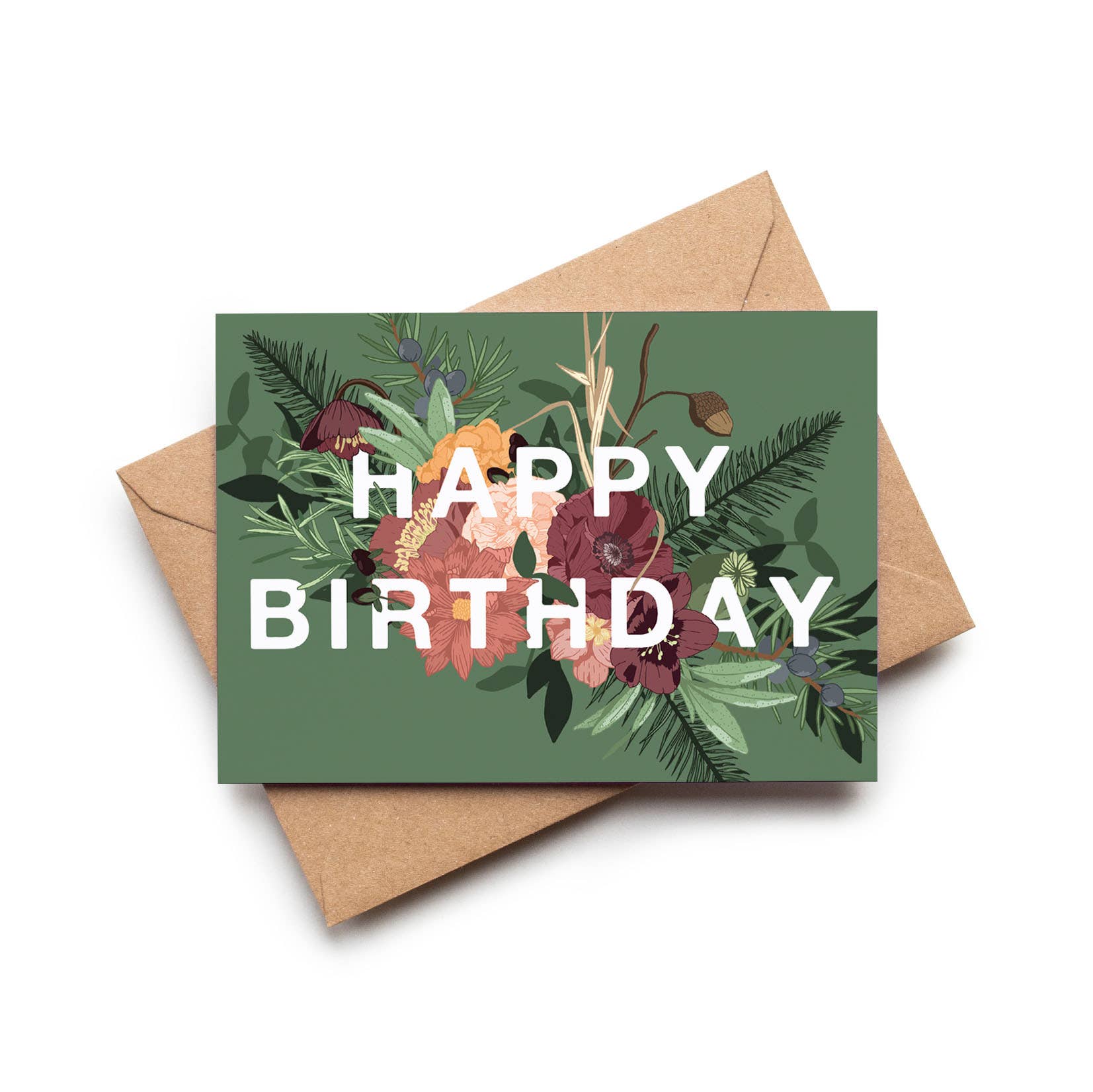 Happy Birthday Dark Green Floral Greeting Card