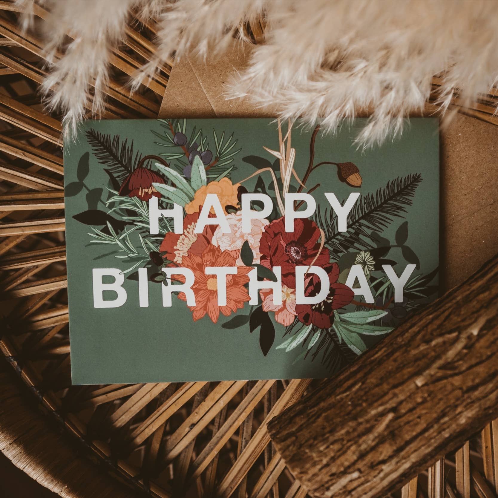 Happy Birthday Dark Green Floral Greeting Card
