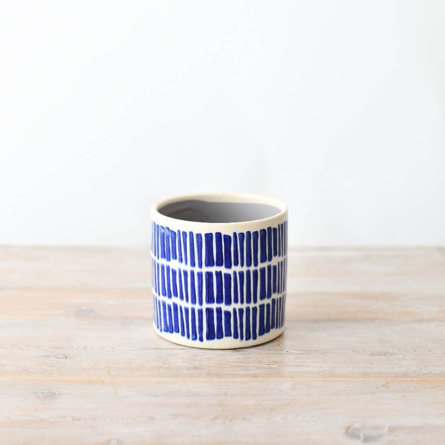 Blue Pattern Stoneware Planter, 11.7cm