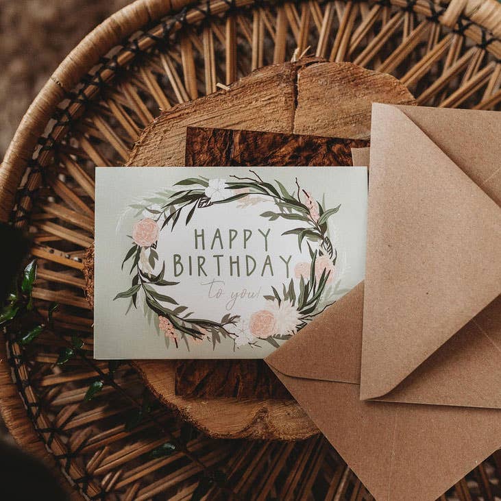Happy Birthday To You Floral Pale Mint & Pink Greeting Card