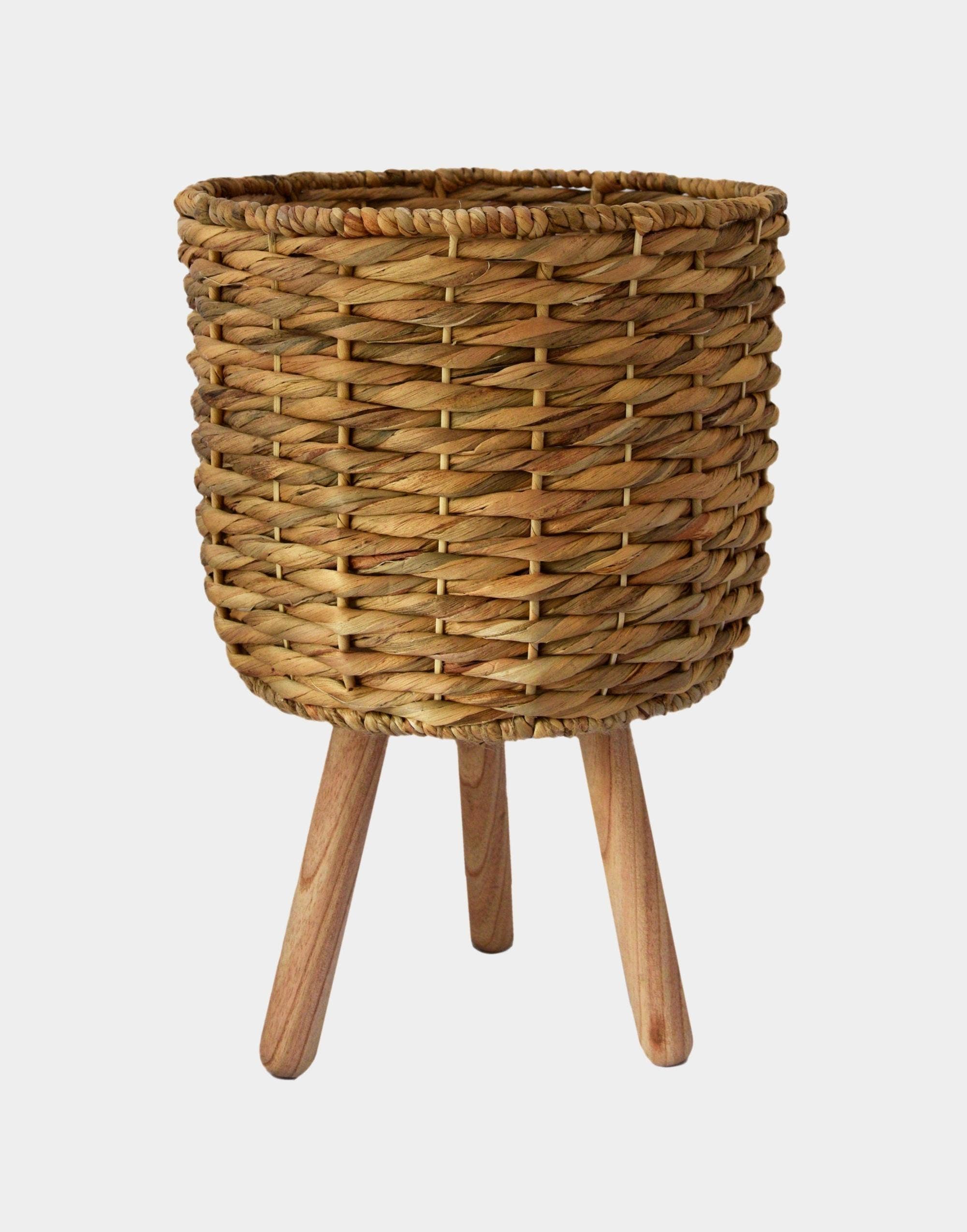 Water Hyacinth Sustainable Lined Basket on Wooden Legs