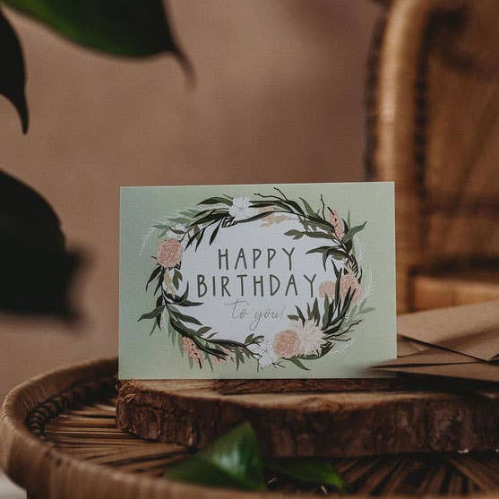 Happy Birthday To You Floral Pale Mint &amp; Pink Greeting Card