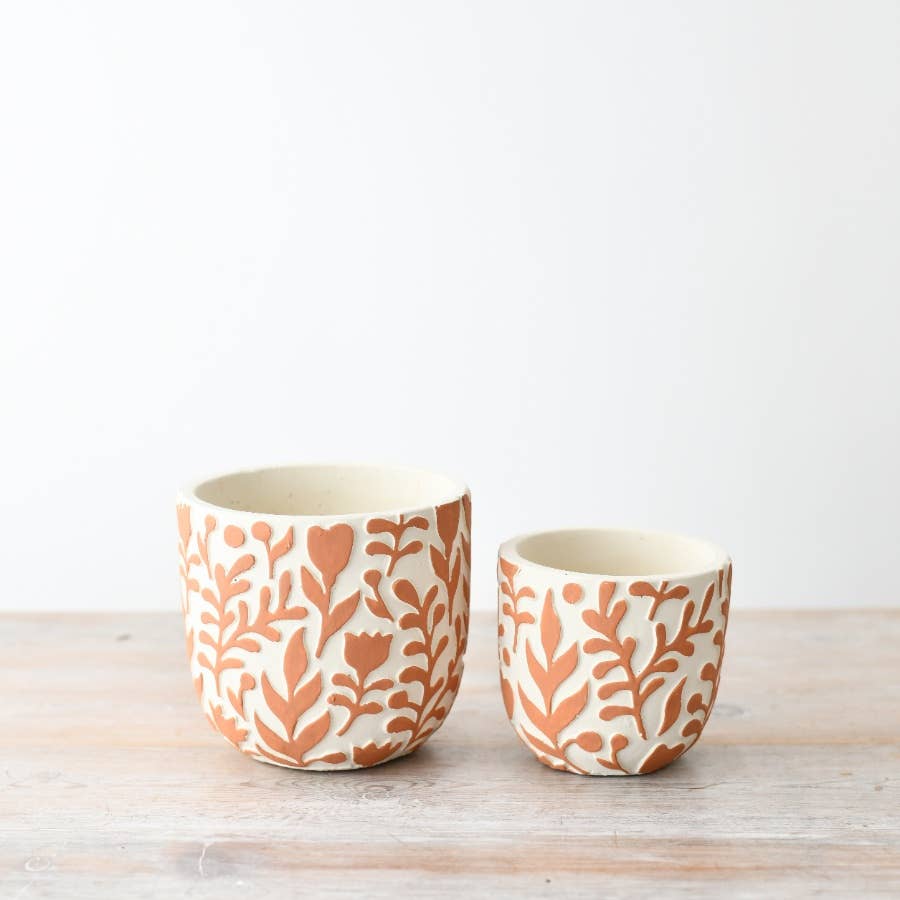 Orange Flower Design Plant Pot, 11cm