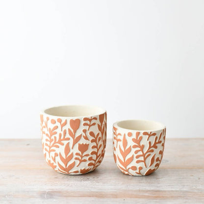 Orange Flower Design Plant Pot, 11cm
