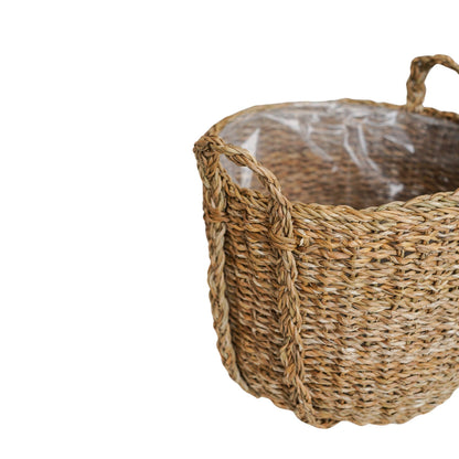 Tenno Natural Seagrass Indoor Lined Basket Planter Set of 3