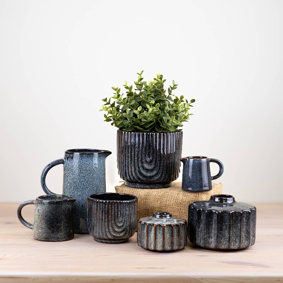 Navy Patterned Pot, 10cm