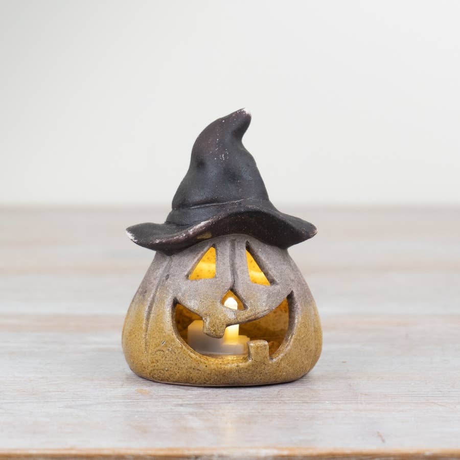 Carved LED Witch Pumpkin, 10.5cm