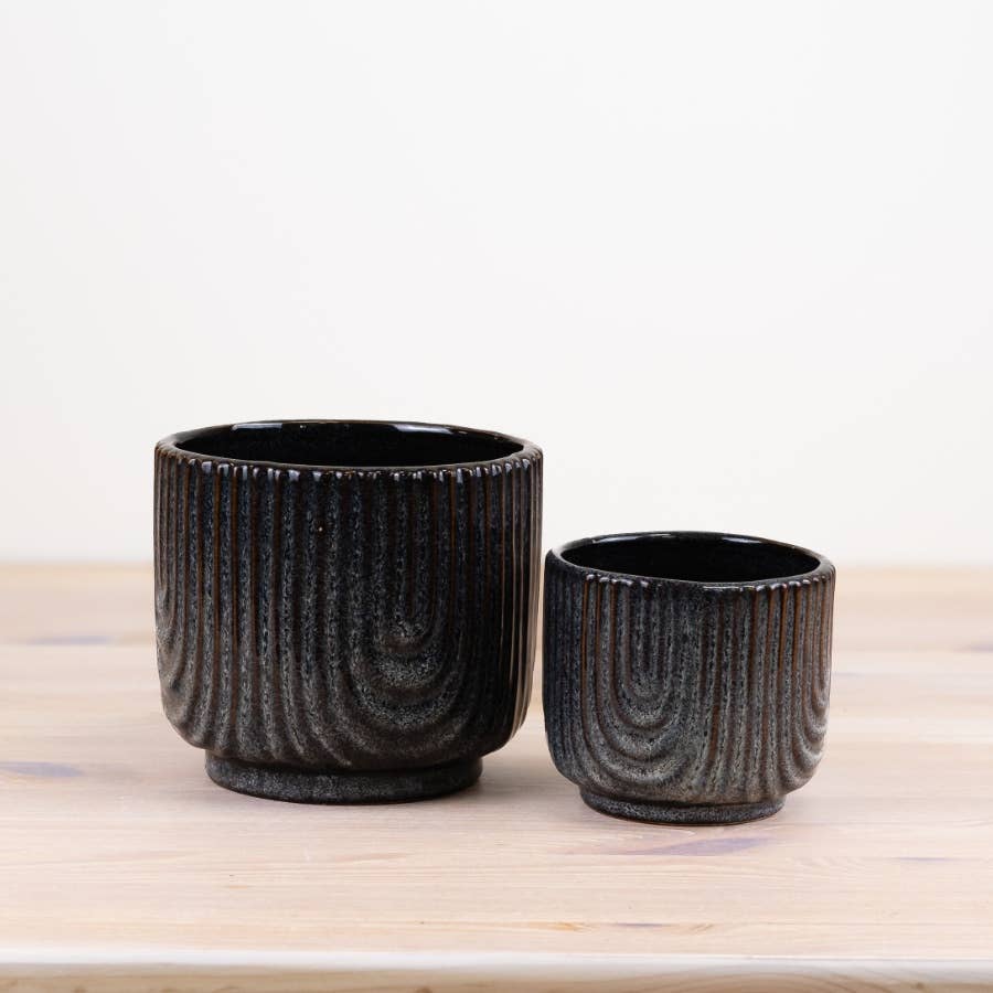 Navy Patterned Pot, 13.8cm