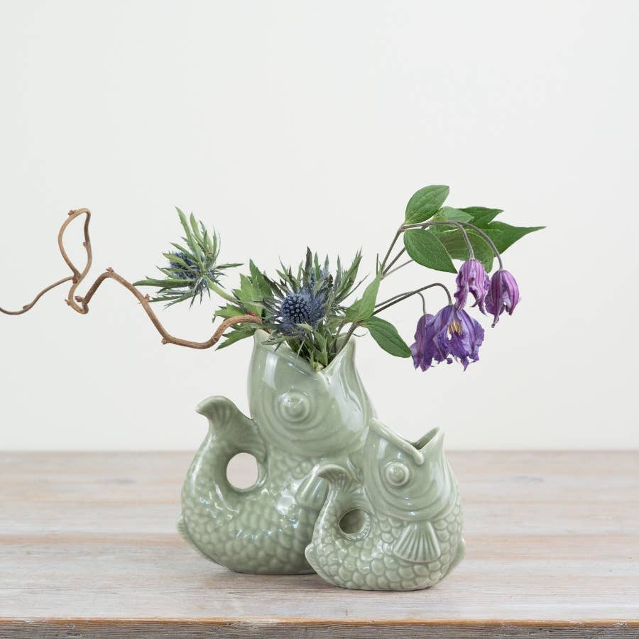 Sage Green Fish Vase, 10.3cm
