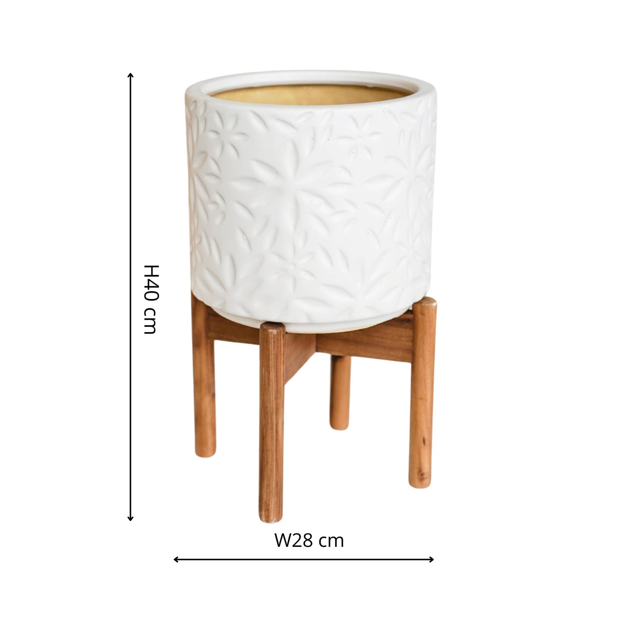 Aspen Glazed Ceramic Indoor Planter with Wooden Stand