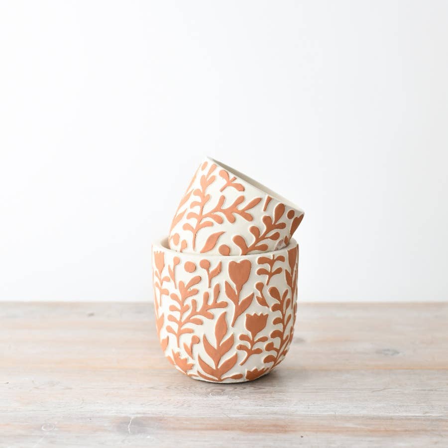 Orange Flower Design Plant Pot, 11cm