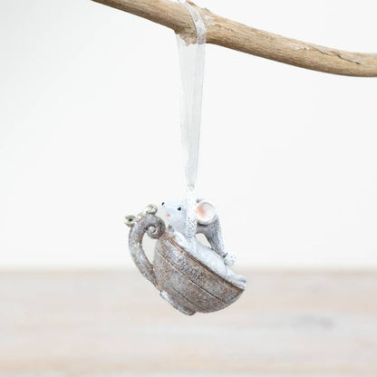 Teacup Christmas Mouse Hanger, 6cm