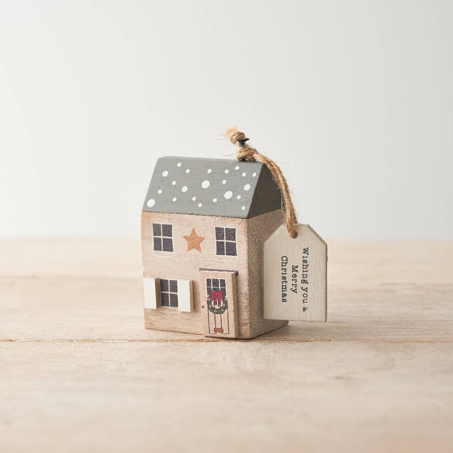 Merry Christmas Wooden House, 8cm