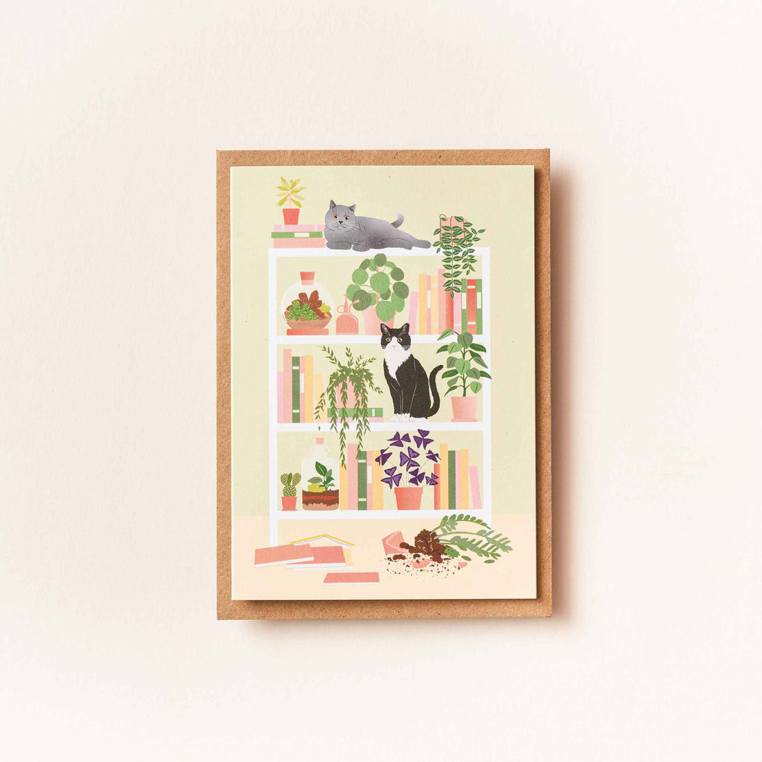 Cats on the shelf - greetings card