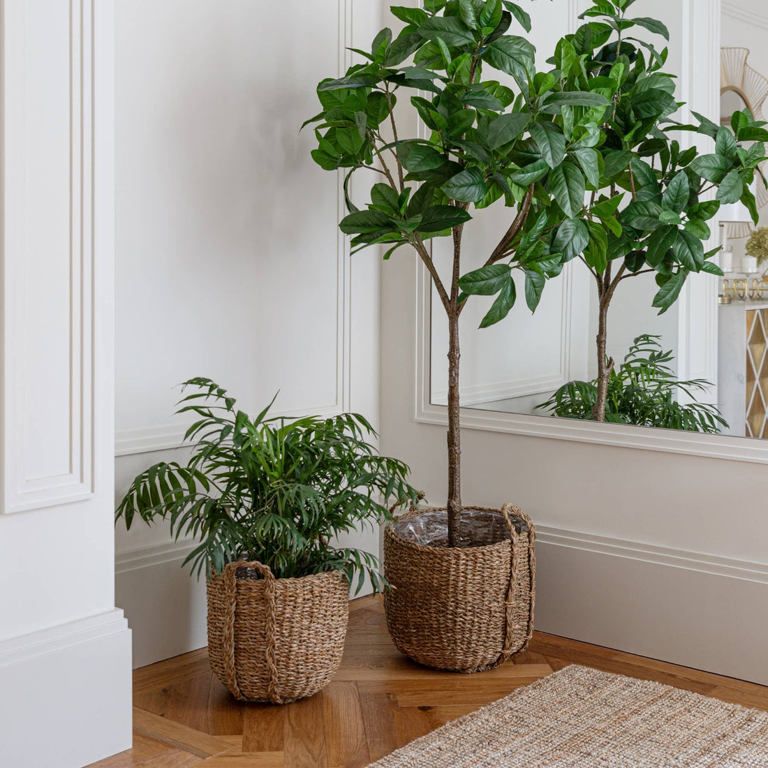 Tenno Natural Seagrass Indoor Lined Basket Planter Set of 3