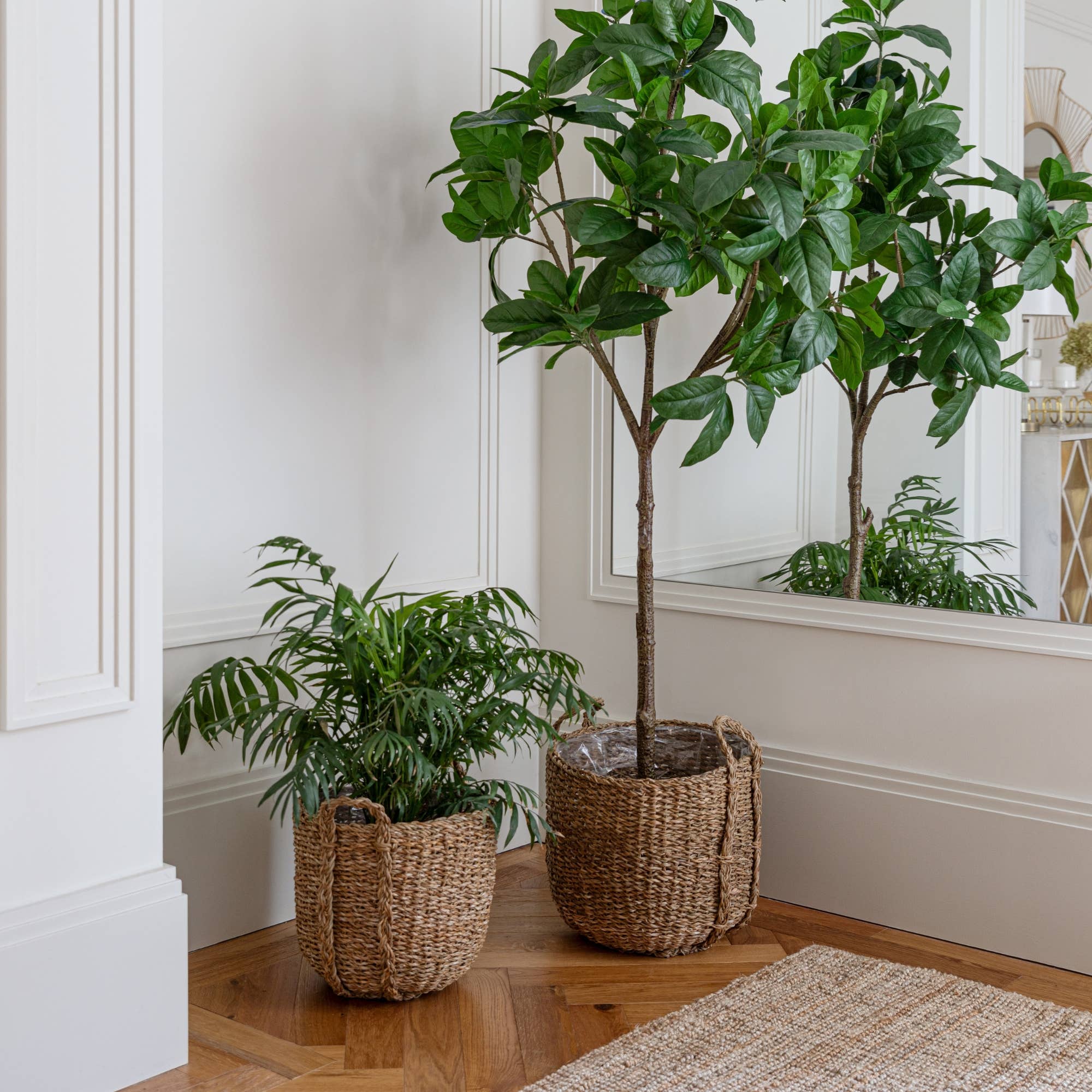Tenno Natural Seagrass Indoor Lined Basket Planter Set of 3