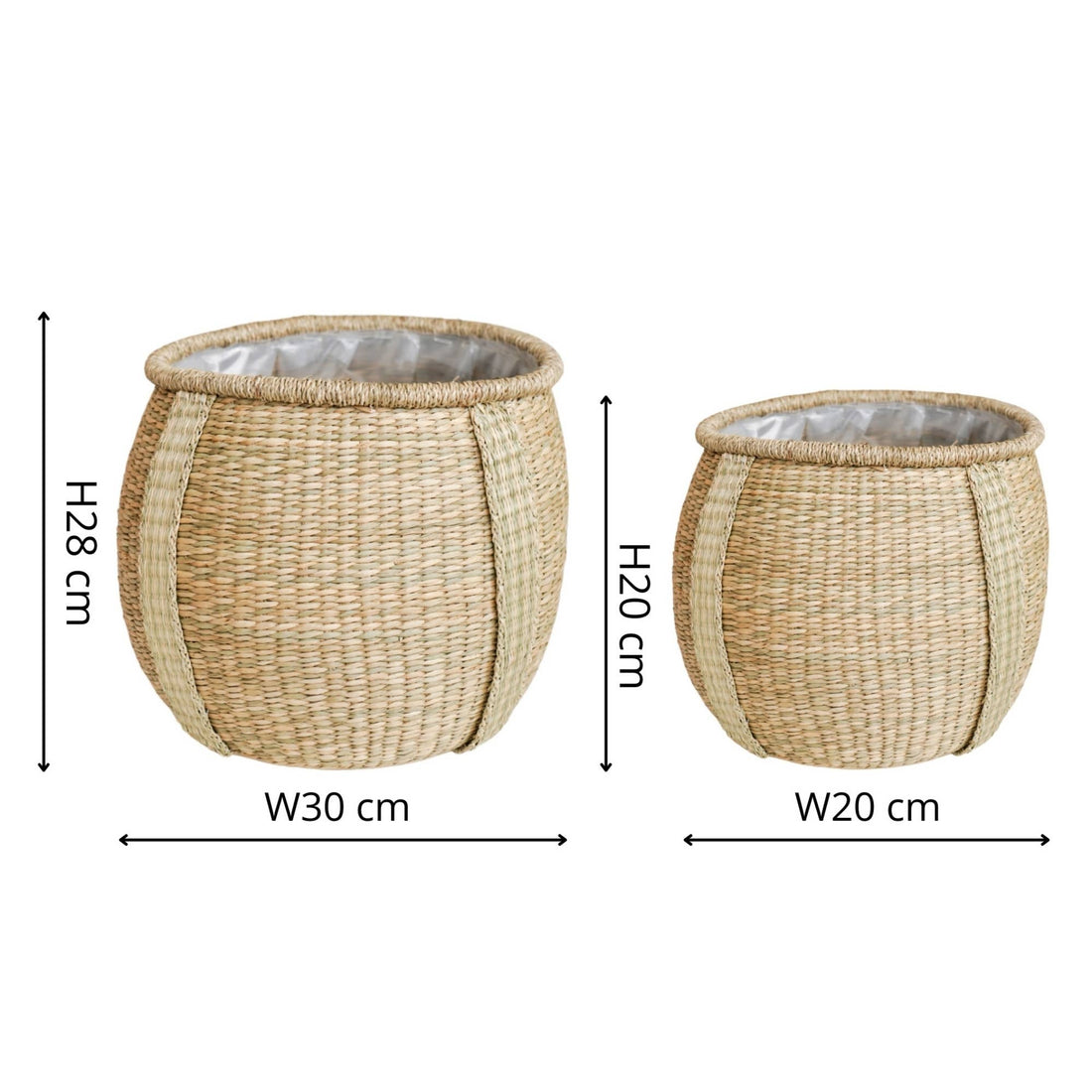 Pando Seagrass Lined Indoor Basket Planter Set of 2