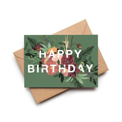 Happy Birthday Dark Green Floral Greeting Card