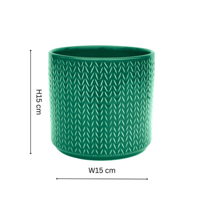 Glazed Earthenware Chevron Embossed Indoor Planter