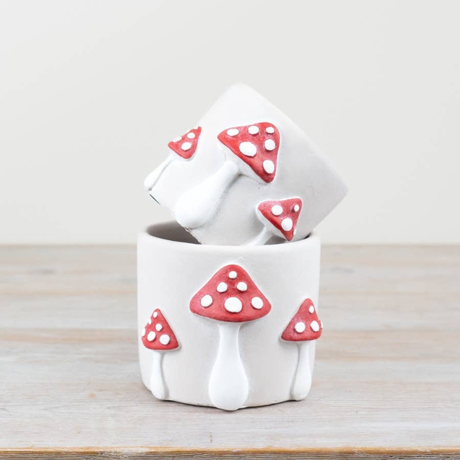 12cm White Planter Mushroom Design