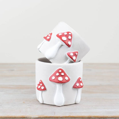 12cm White Planter Mushroom Design