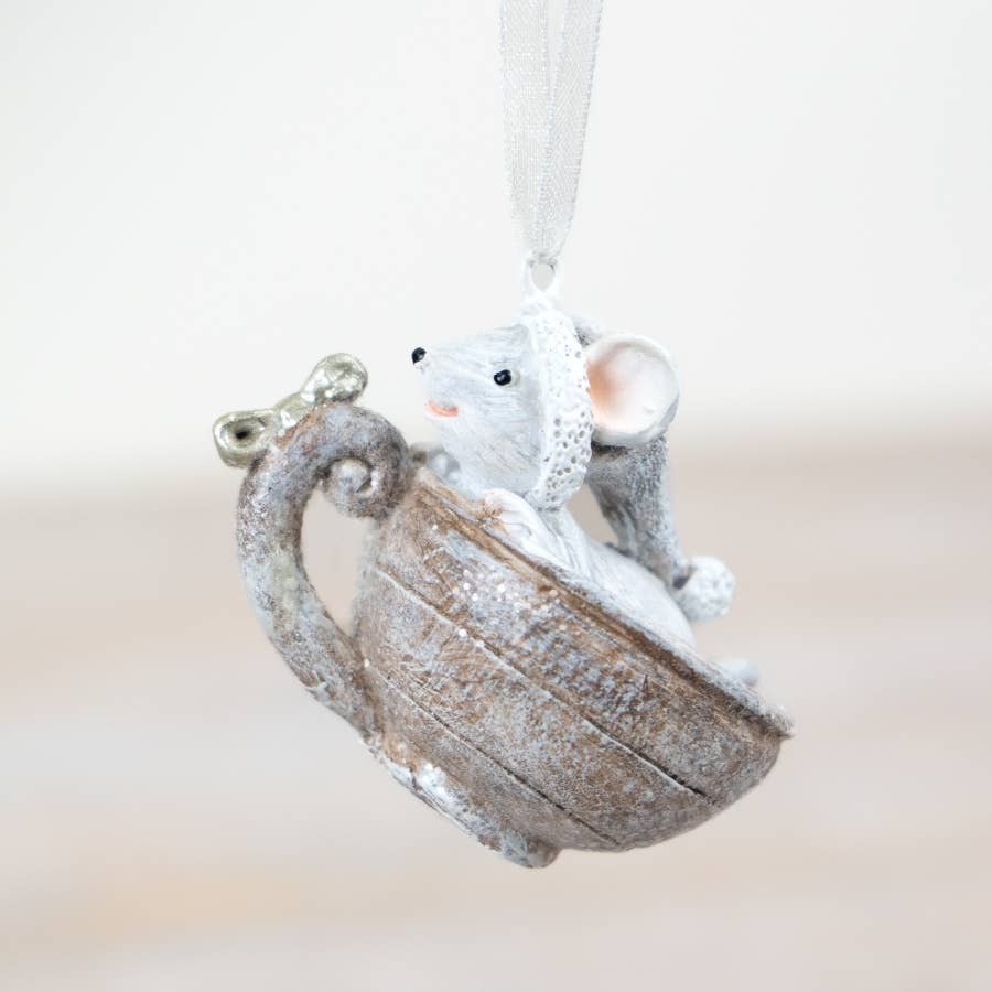 Teacup Christmas Mouse Hanger, 6cm