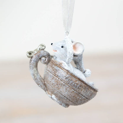 Teacup Christmas Mouse Hanger, 6cm