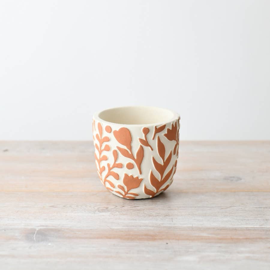 Orange Flower Design Plant Pot, 11cm