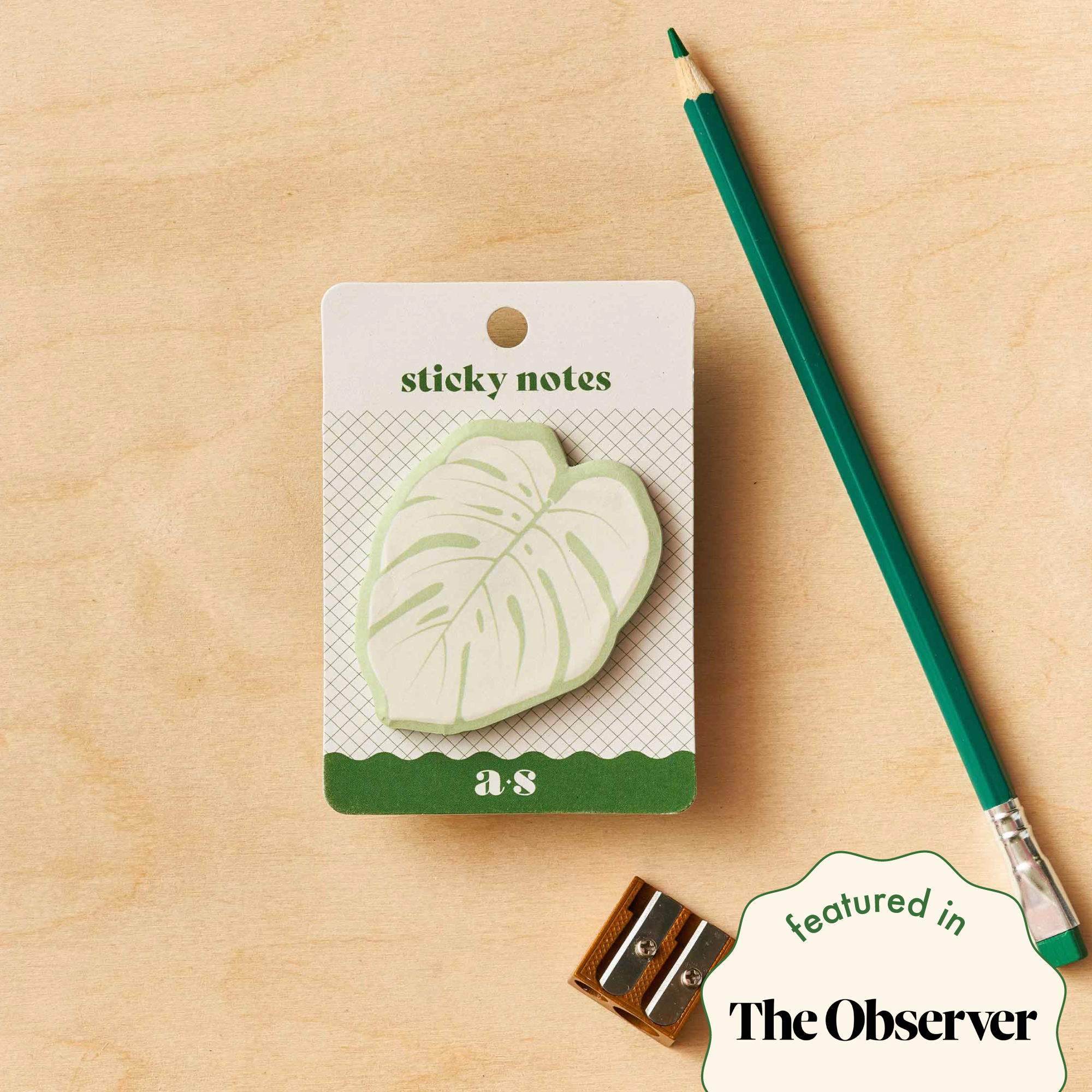 Monstera Leaf Sticky Notes, botanical stationery memo pad